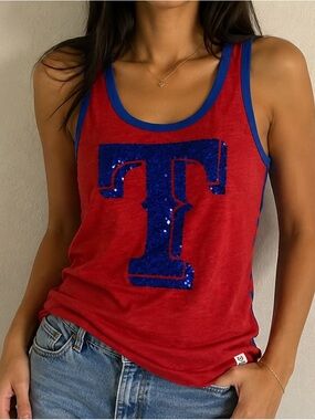 PINK Victoria’s Secret Texas Rangers Sequin Tank Top XS Red Blue